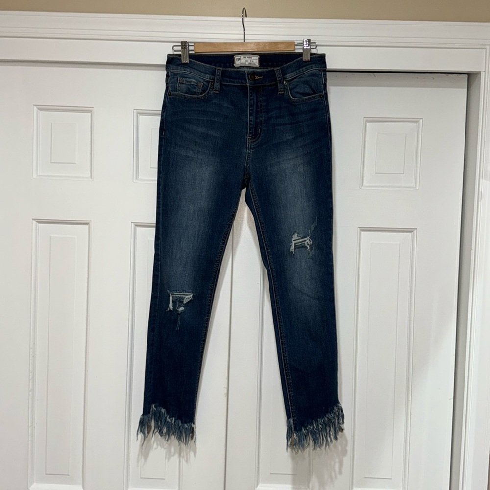 Free People Ankle Length Fringe Jeans